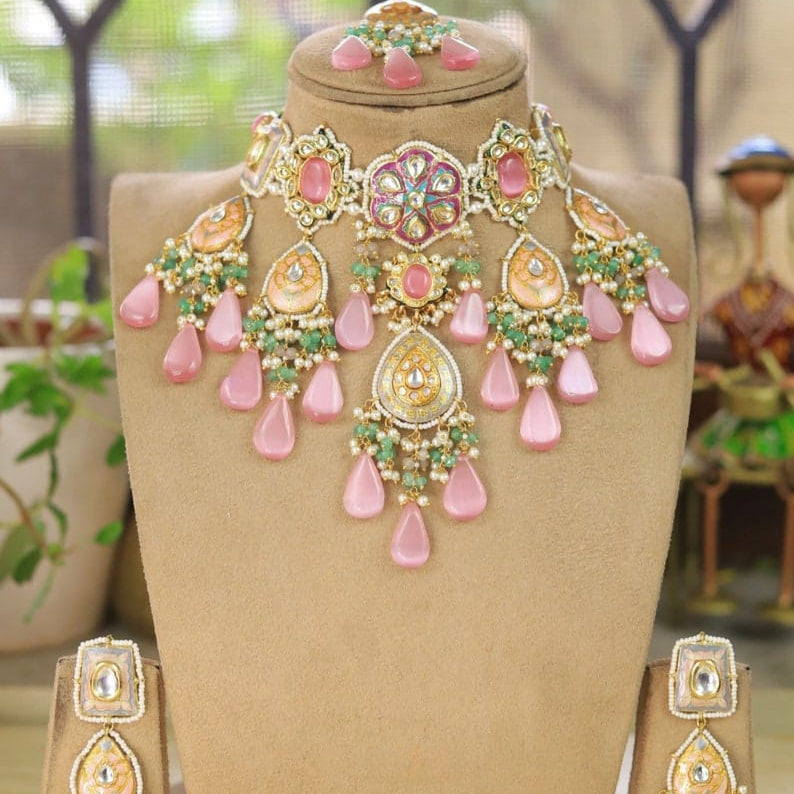 Minakari kundan polki necklace