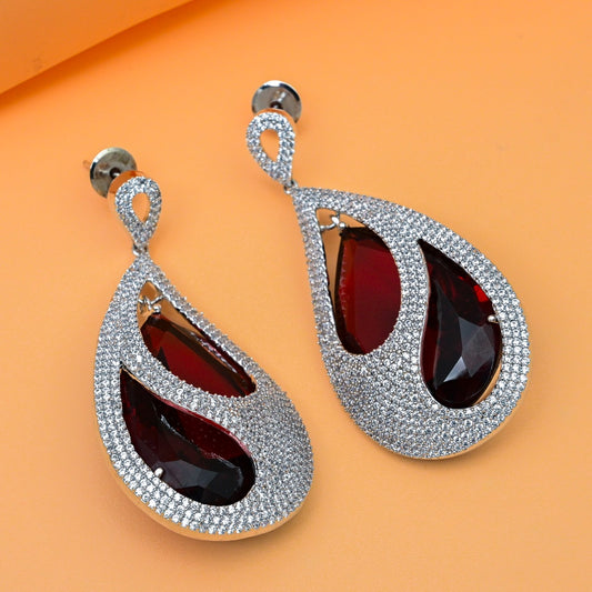 Ruby red cz stone jhumkas